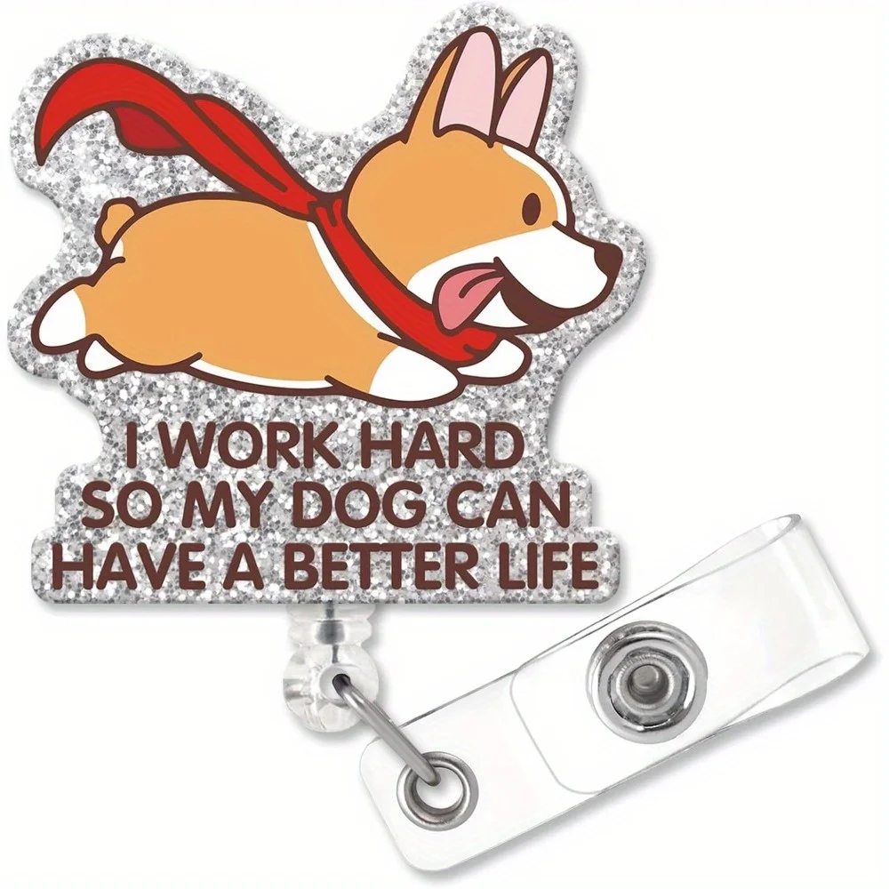 

"I work hard for my dog" badge reel with shark clip. A fun ID tag gift for medical staff & dog lovers.