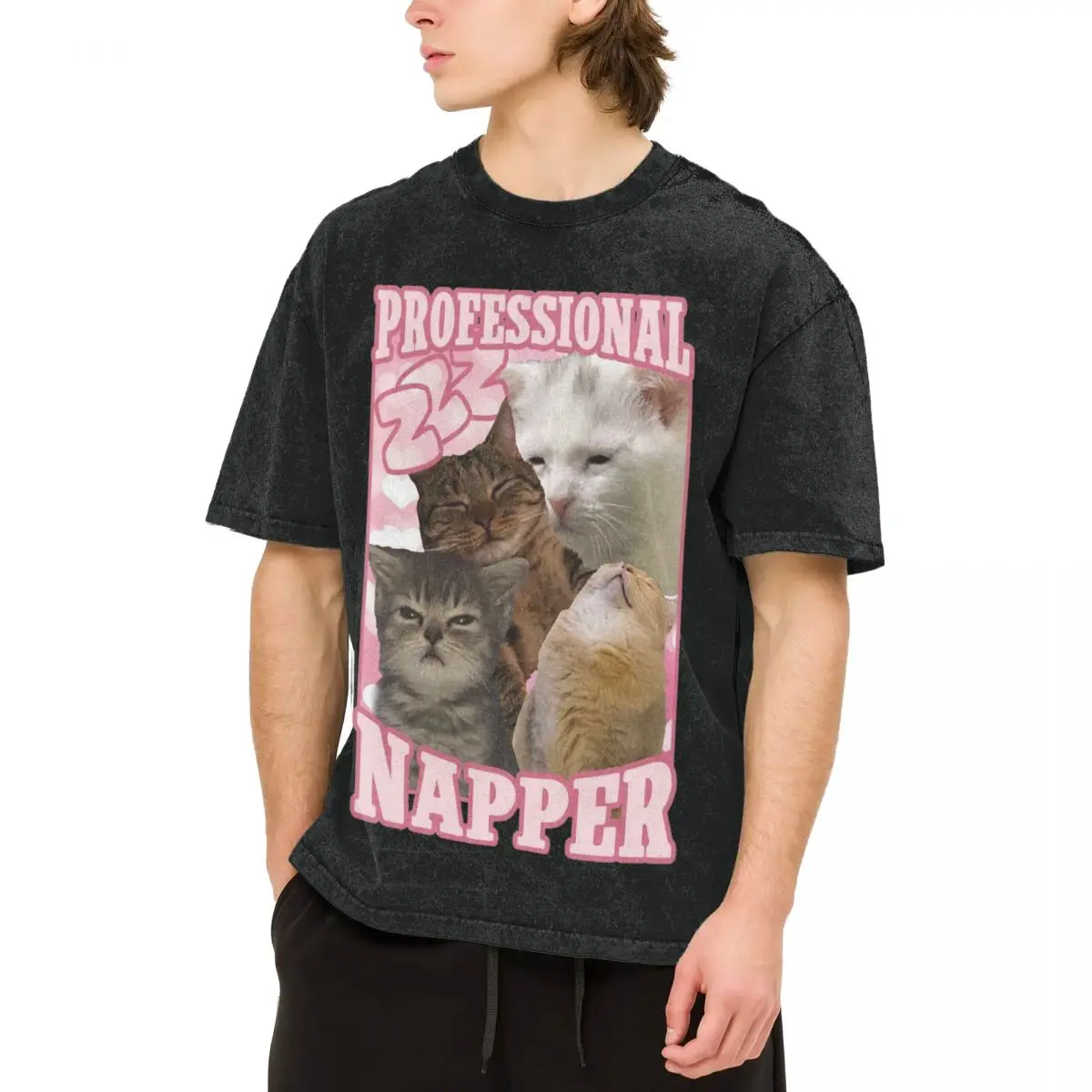 Professional Napper Funny Cat Meme T-Shirt Summer Aesthetic T Shirts 2024 Cotton Hipster Tshirt For Man Short Sleeve Clothing