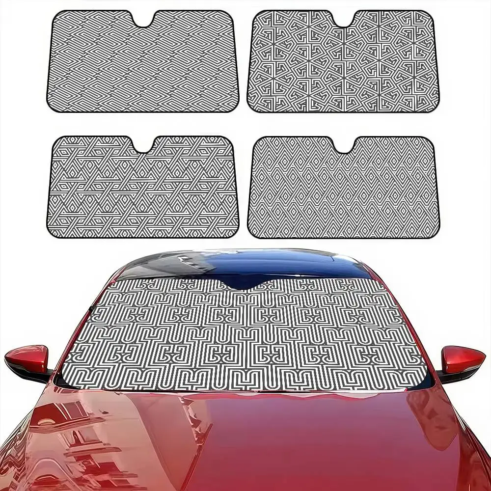 

Geometric Pattern Car Windshield Sunshade - 3D Plaid, 70x130cm, Solar Protection, Novelty Front Window Visor