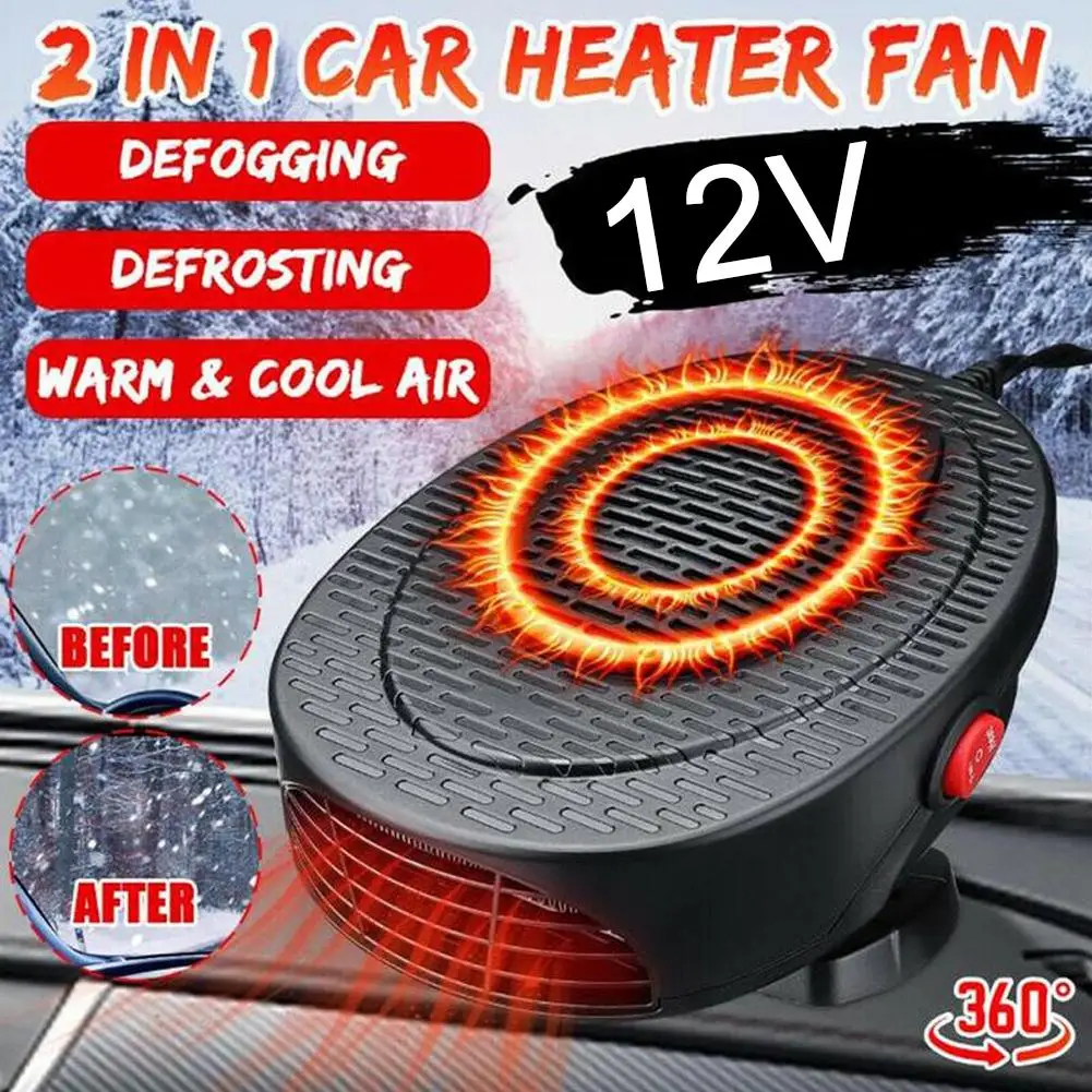 12v Car Heater Fan 500w Car Heater Electric Cooling Demister Car Defroster Defogging Auto Heater Anti-fog Heating Windshiel G2s2