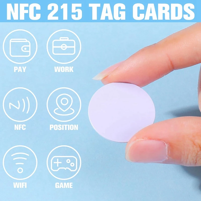 80 шт. NFC Tagsntag 215 NFC-стикер, круглый NFC-тег, перезаписываемая карта NFC, липкая задняя часть, устройство для сотового телефона с поддержкой NFC, прочное