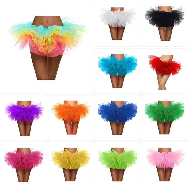 Mini-Fantasie-Rock für Damen, 5-lagiger Tüll-Tutu-Rock, zum Anziehen, Party, Tanzen, Kleid, Clubwear, Karneval, Tanz, Fee, Tutu-Röcke