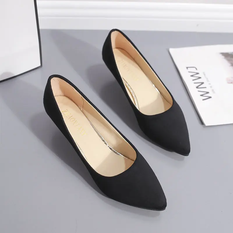 3cm Shallow Women Shoes Pumps 2024 New Solid Flock Casual Shoes Woman Low Heels Pointed Toe Office Ladies Shoes plus size