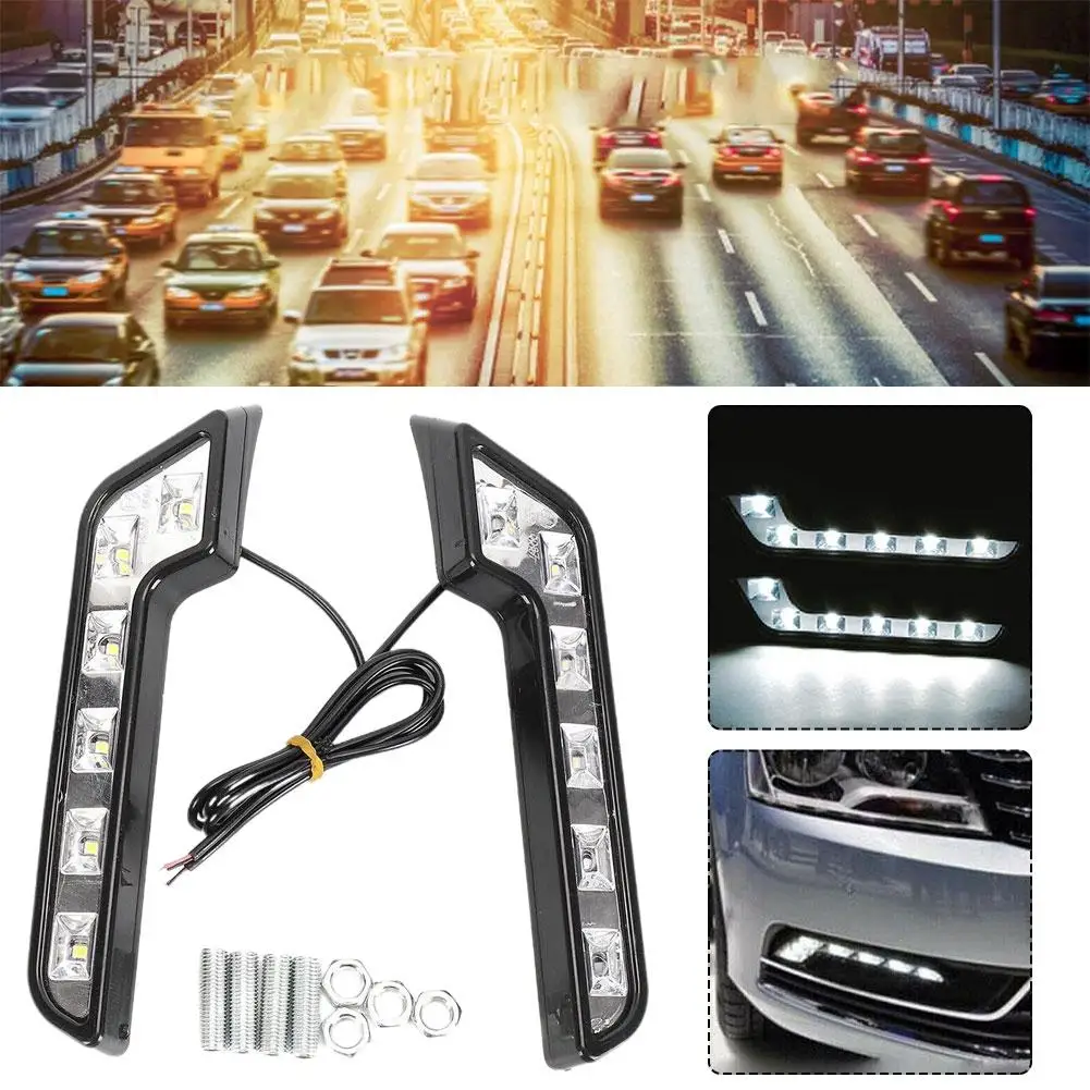 2Pcs Universal LED Car Daytime Running Light 6LED 12V L-shaped DRL White Light 660LM Waterproof Driving Fog Lights Accessories