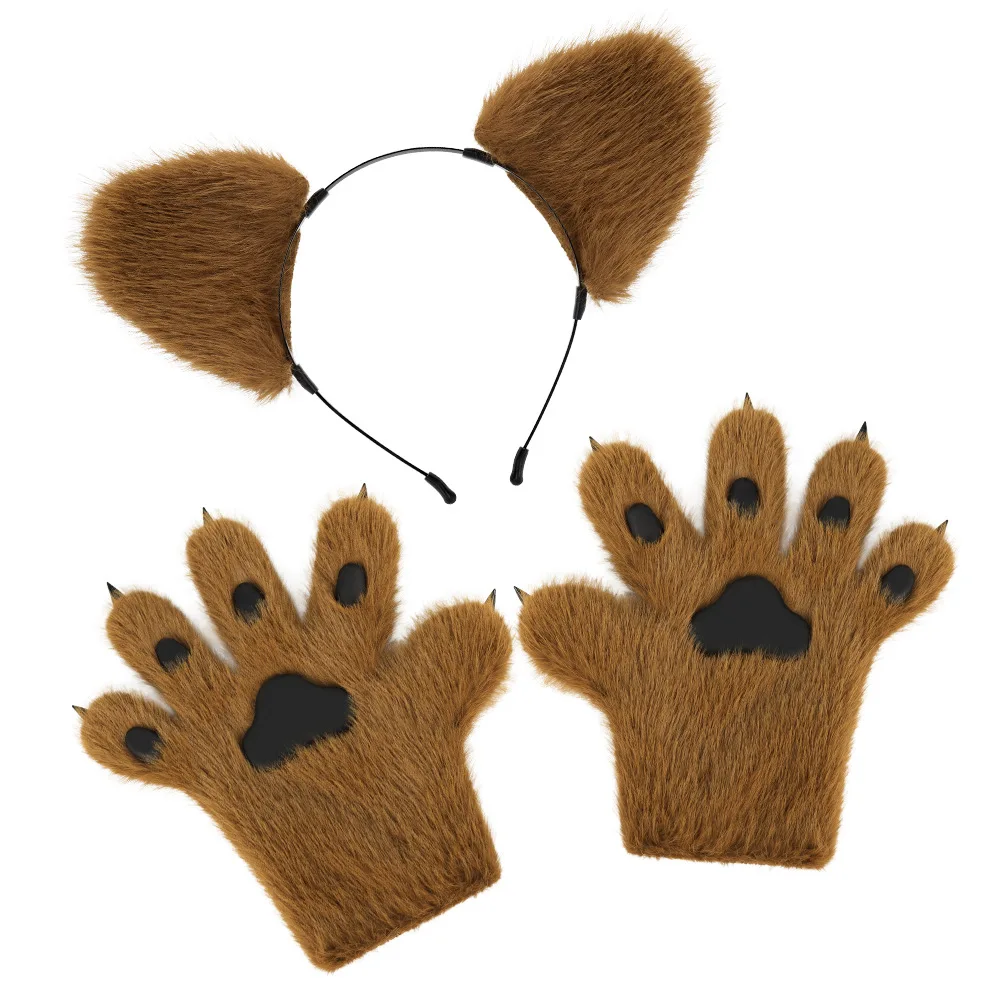

New Simulated Brown Bear Ears, Animal Ears, Headband, Plush Animal Claws, Gloves, Halloween Headgear Cos Prop Dress Up