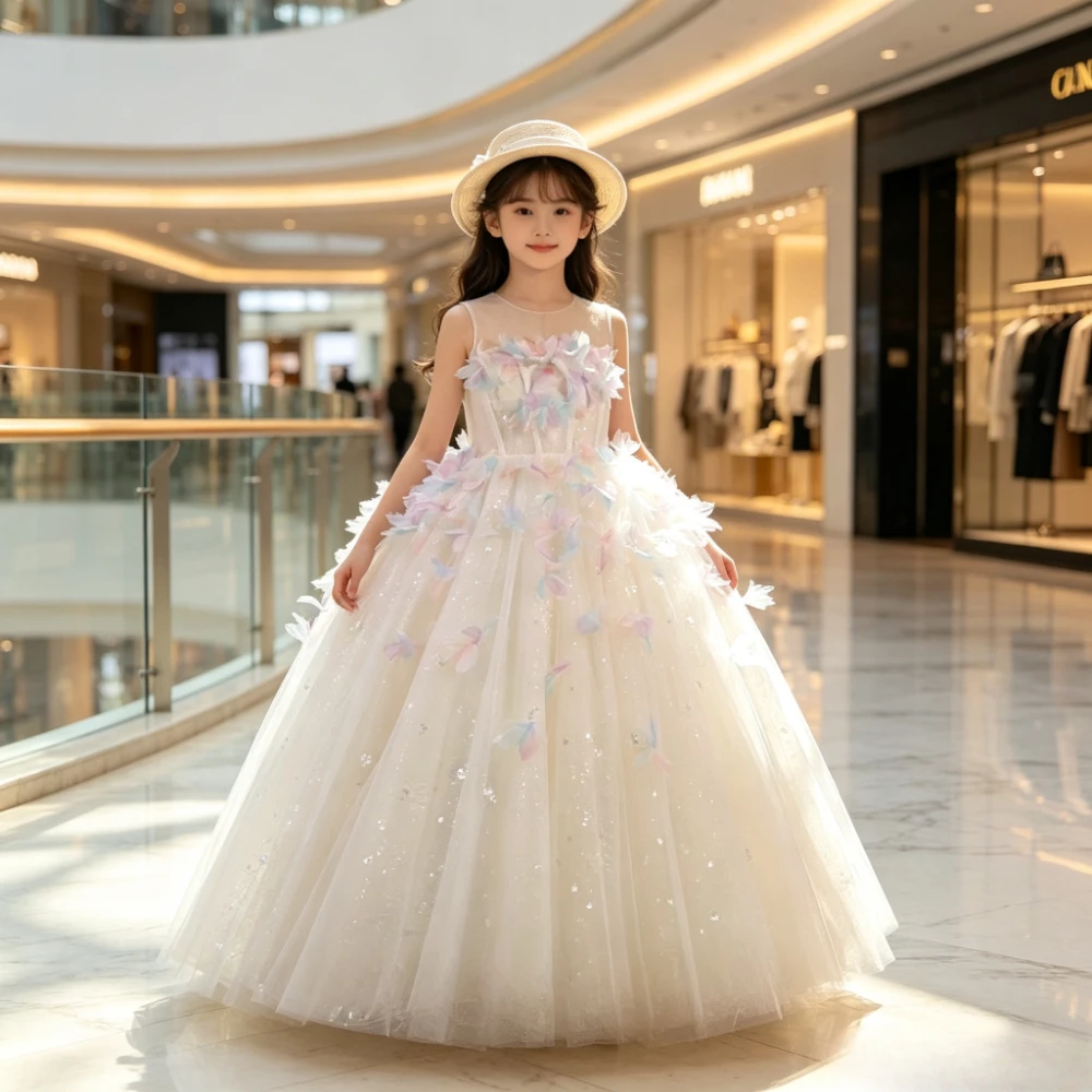 2026Princess Dress New Flower Girl Wedding Tutu Children Girls Dress Vestido Princess Gown Kids Piano Performance Elegant