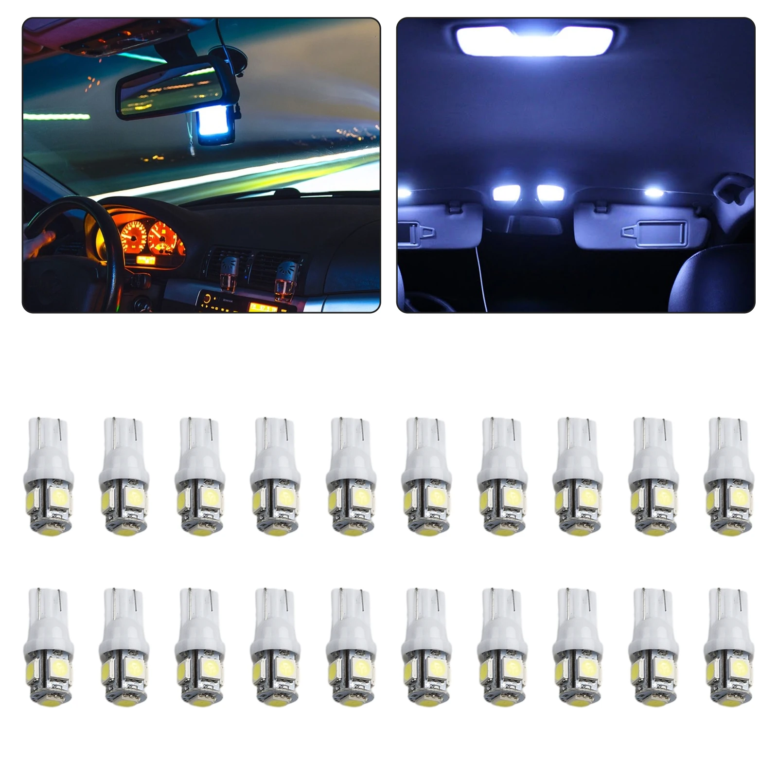 

20Pc Car LED Bulb W5W 194 LED Signal Light 12V 5050 SMD 6000K White Auto Interior Dome Reading Maps Side Wedge Trunk Lamp