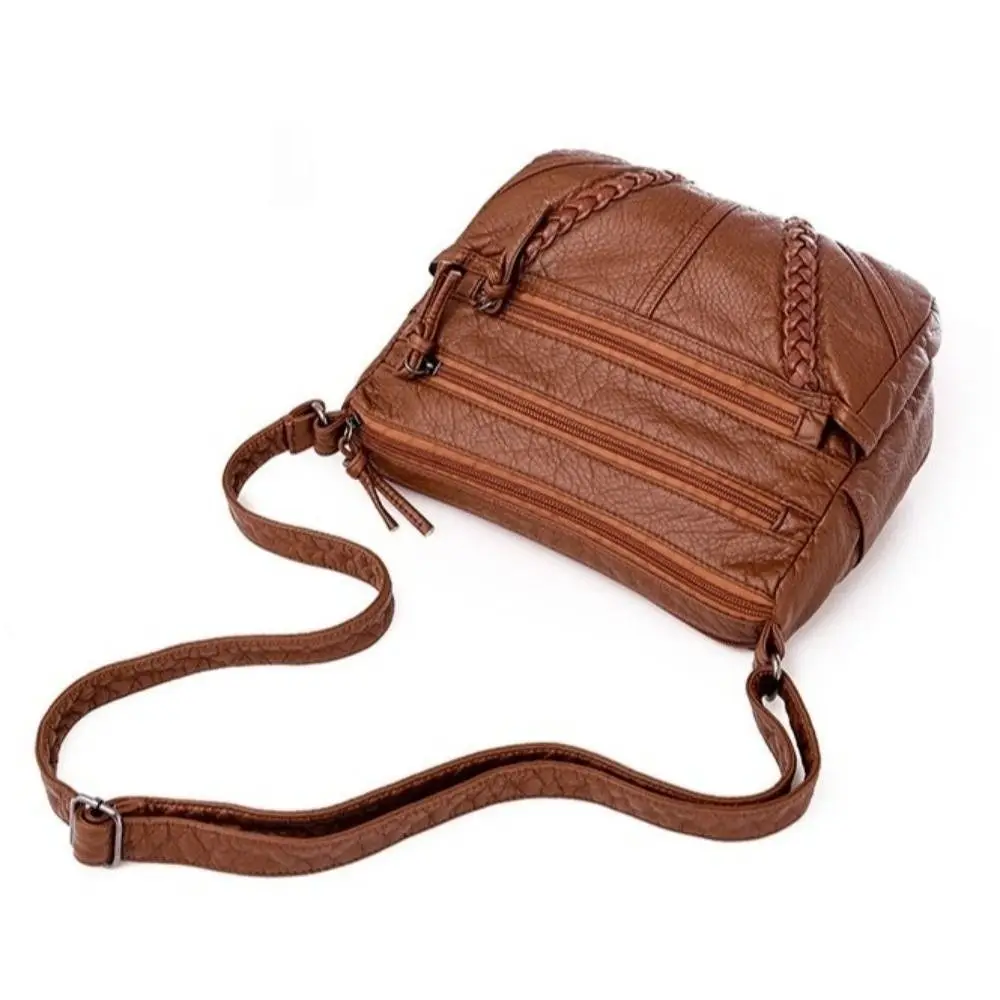 حقائب كتف نسائية من الجلد الناعم ذات سعة كبيرة متعددة الطبقات حقيبة ساعي بلون سادة حقيبة يد للسيدات هدية #4