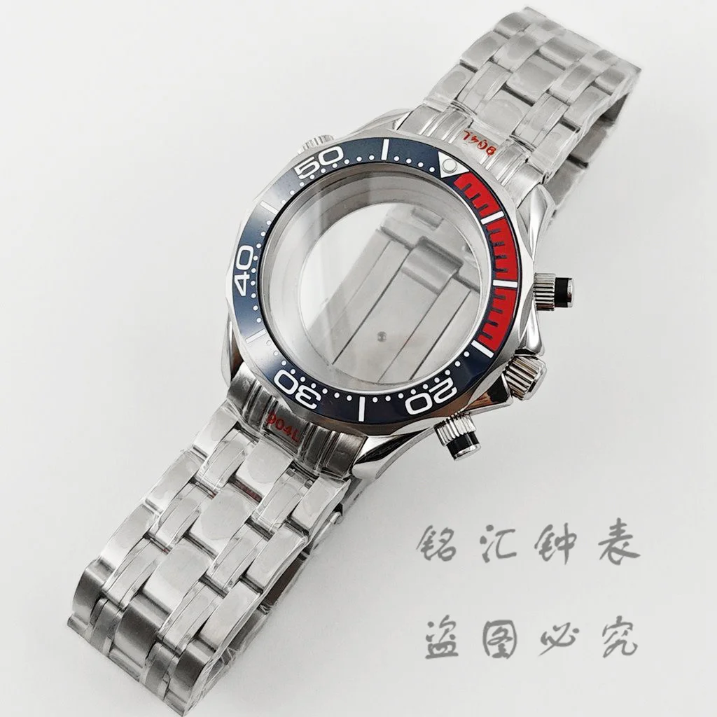 41 mm Saphirglas-Uhrengehäuse und Armband aus Edelstahl, wasserdicht, für Seamaster 300 600 VK63 VK64 Uhrwerk, 31 mm Zifferblatt