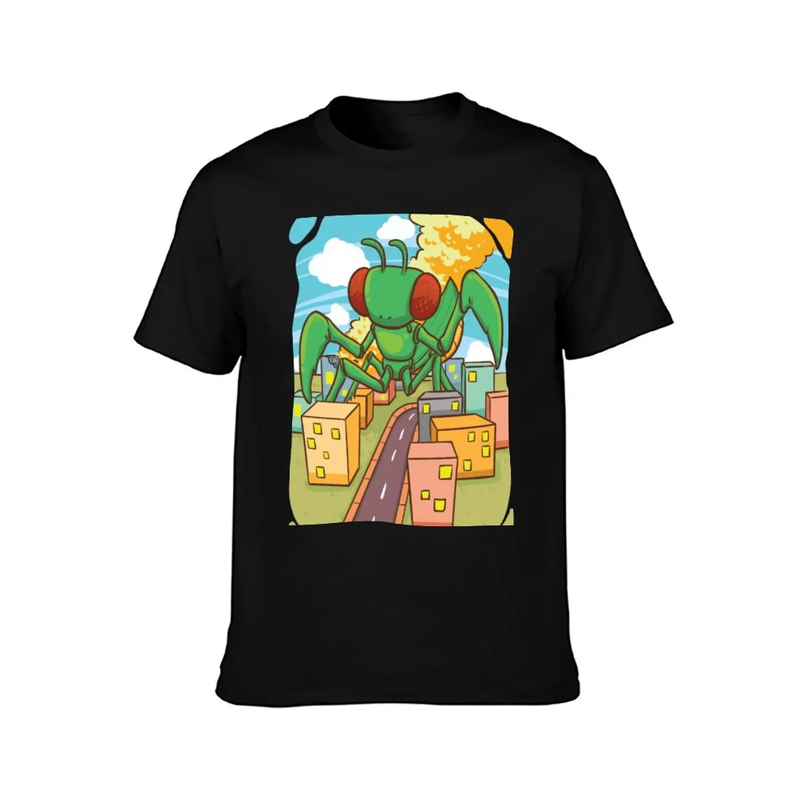 Giant praying mantis discovers a new city T-Shirt, Summer Casual Cotton Tee, Oversized Streetwear Tops, Vintage Graphic Print