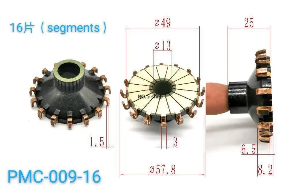 5pcs 49x13x8.2（25)x16P  Motor Commutator