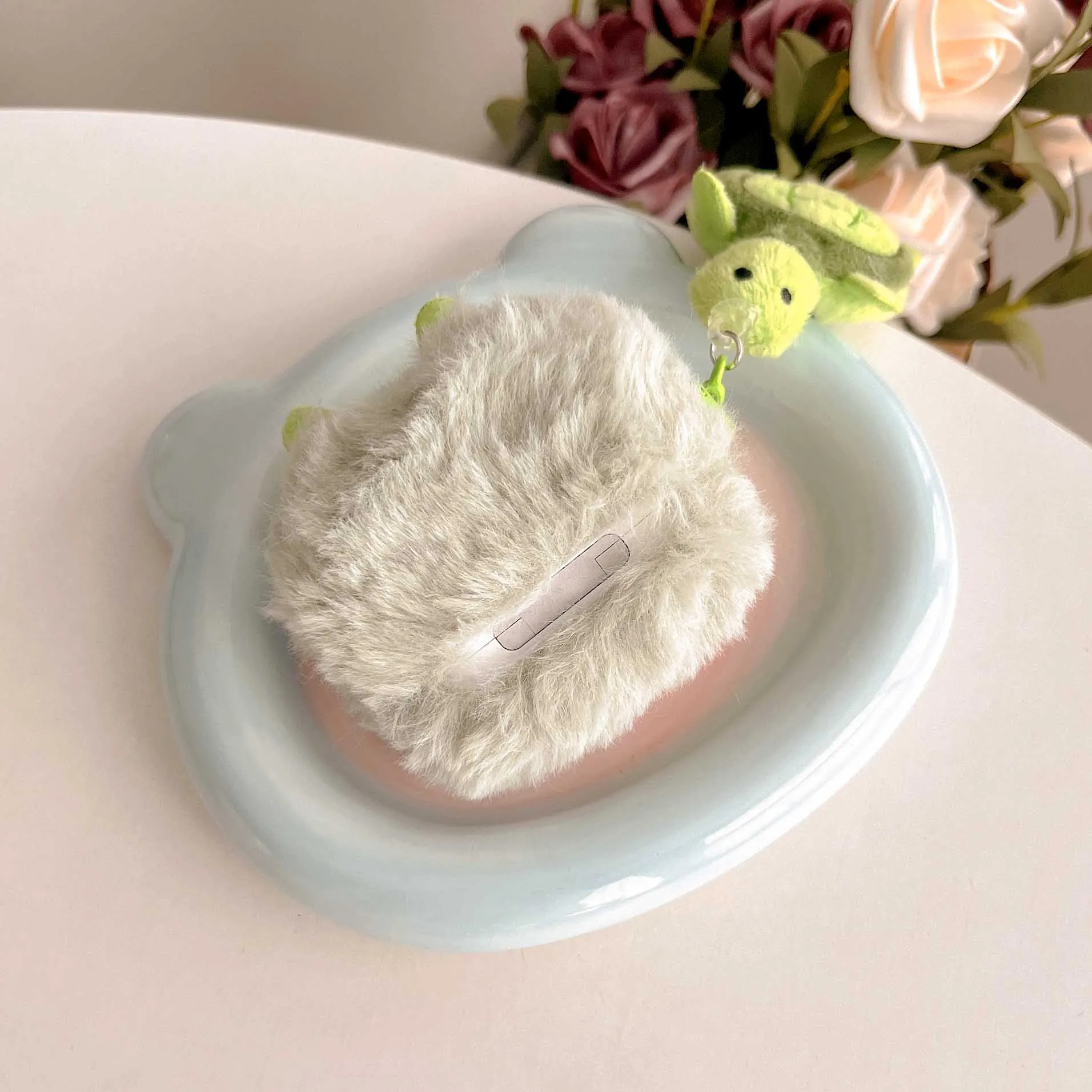 Cartoon green plush turtle headset case for apple airpods pro2nd pro 3 1 2 cute pendant hair protector fundas charging box