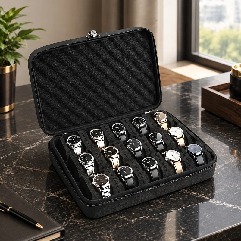 Travel-Friendly 15-Compartment Watch Storage Box with Durable Pressure-Resistant Build for Home and On-the-Go