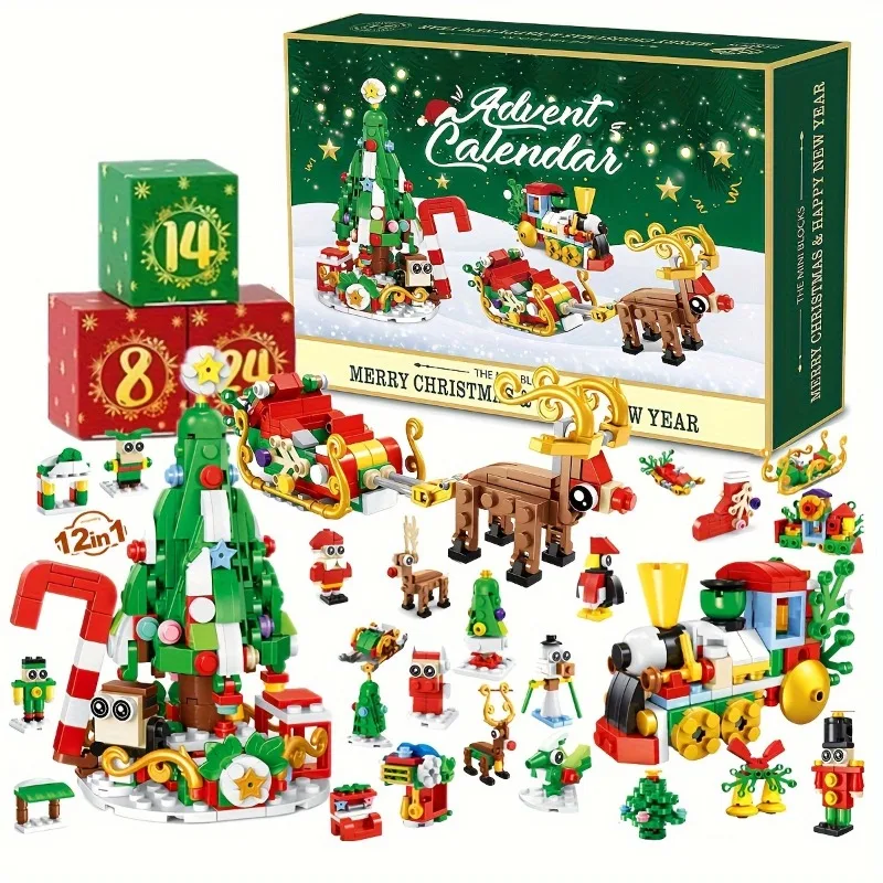 2024 Kerstcadeau Speelgoed Bouwsteen Adventskalender 24 Dagen Verrassing Countdown Feestelijke Set Familie Kerst Feestartikelen