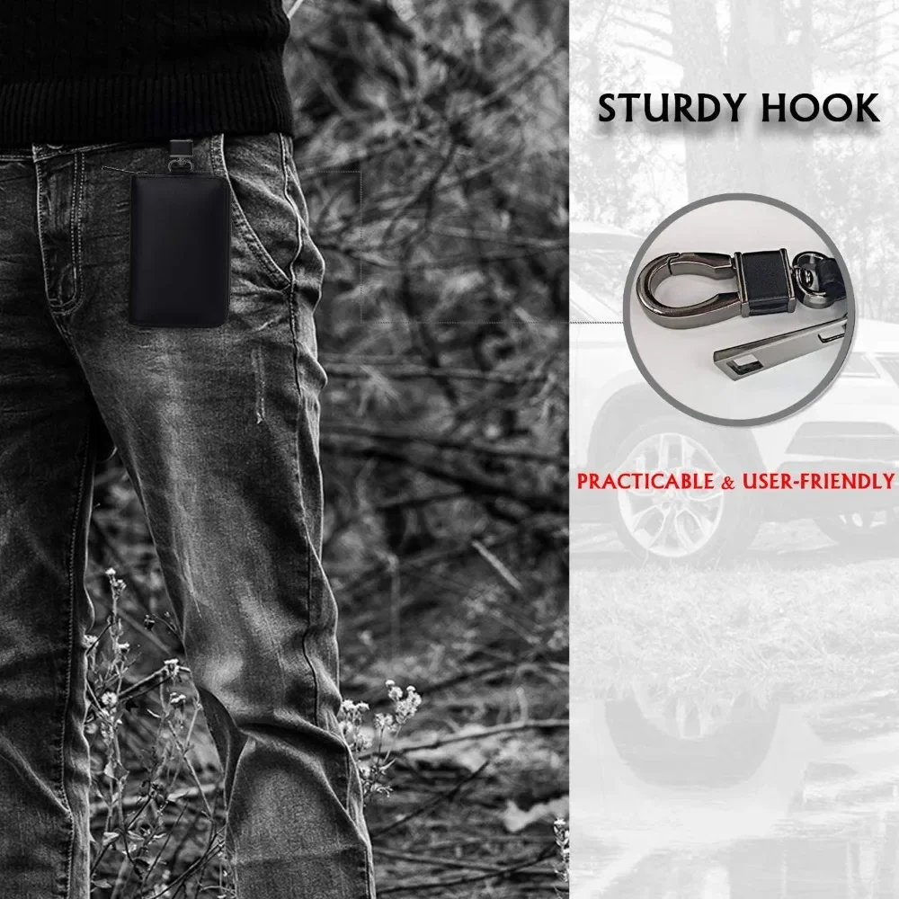 Premium Leder-Schlüsseletui, Universeller Autoschlüsselhalter, Schlüsselanhänger-Etui mit Reißverschluss für Männer und Frauen – Detail 4
