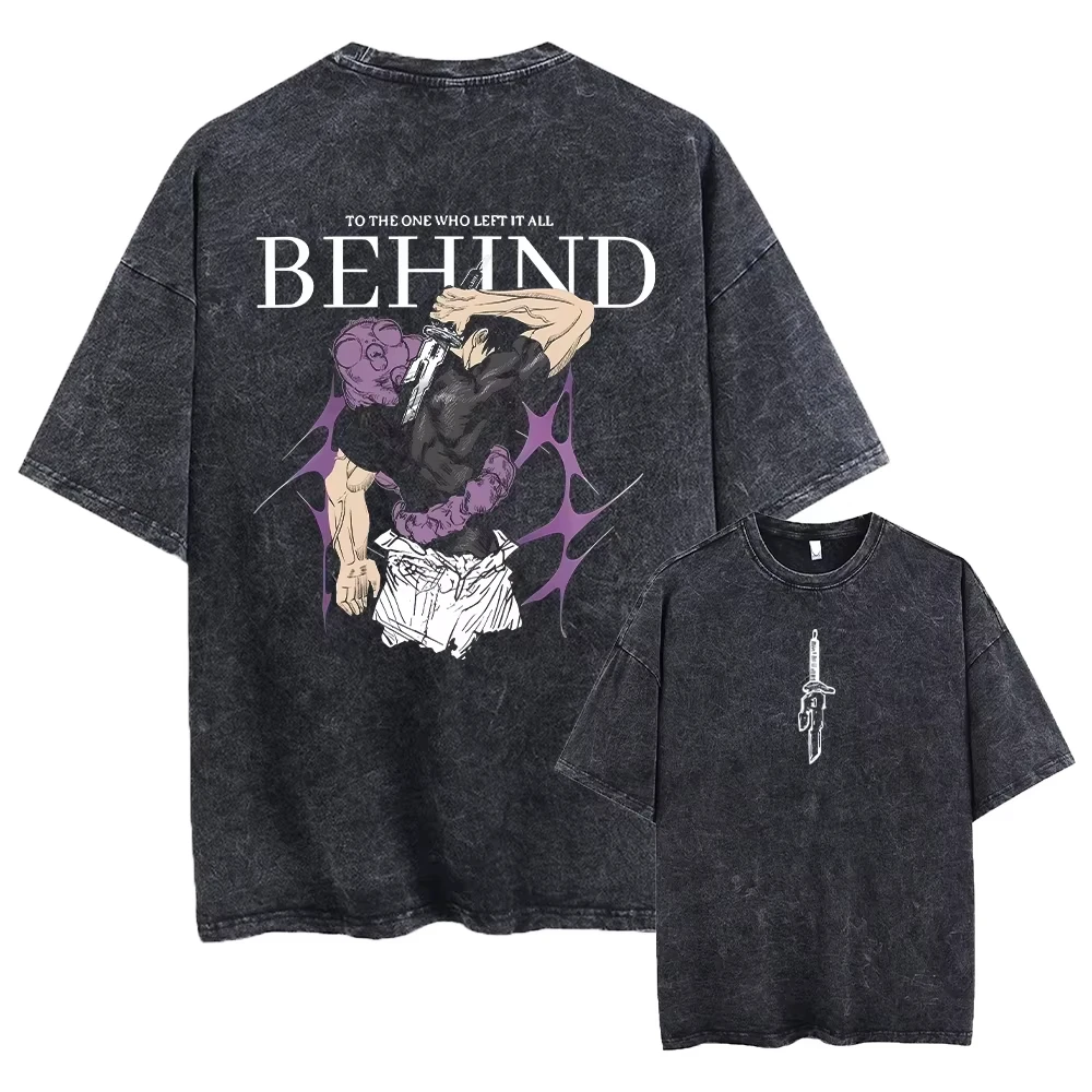 

2025 Men Streetwear Washed Acid T Shirt Japanese Anime Retro Worn Graphic Print T-Shirt Summer Cotton Short Sleeve Tees