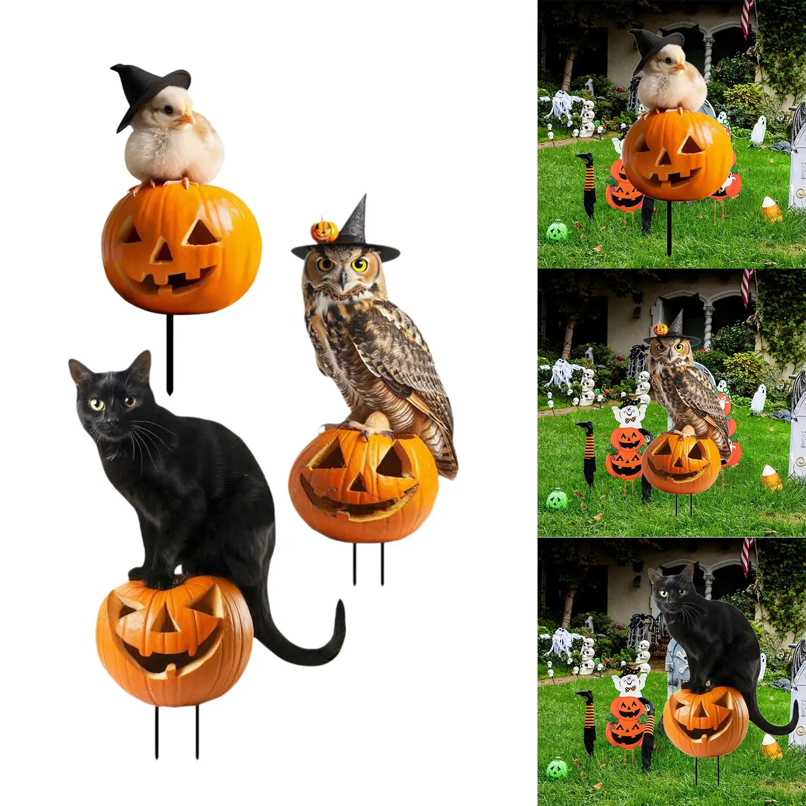 Halloween Garden Stake Metal Pumpkin Yard Decor Animal Signs for Outdoor Home Decoration and Patio Pathway