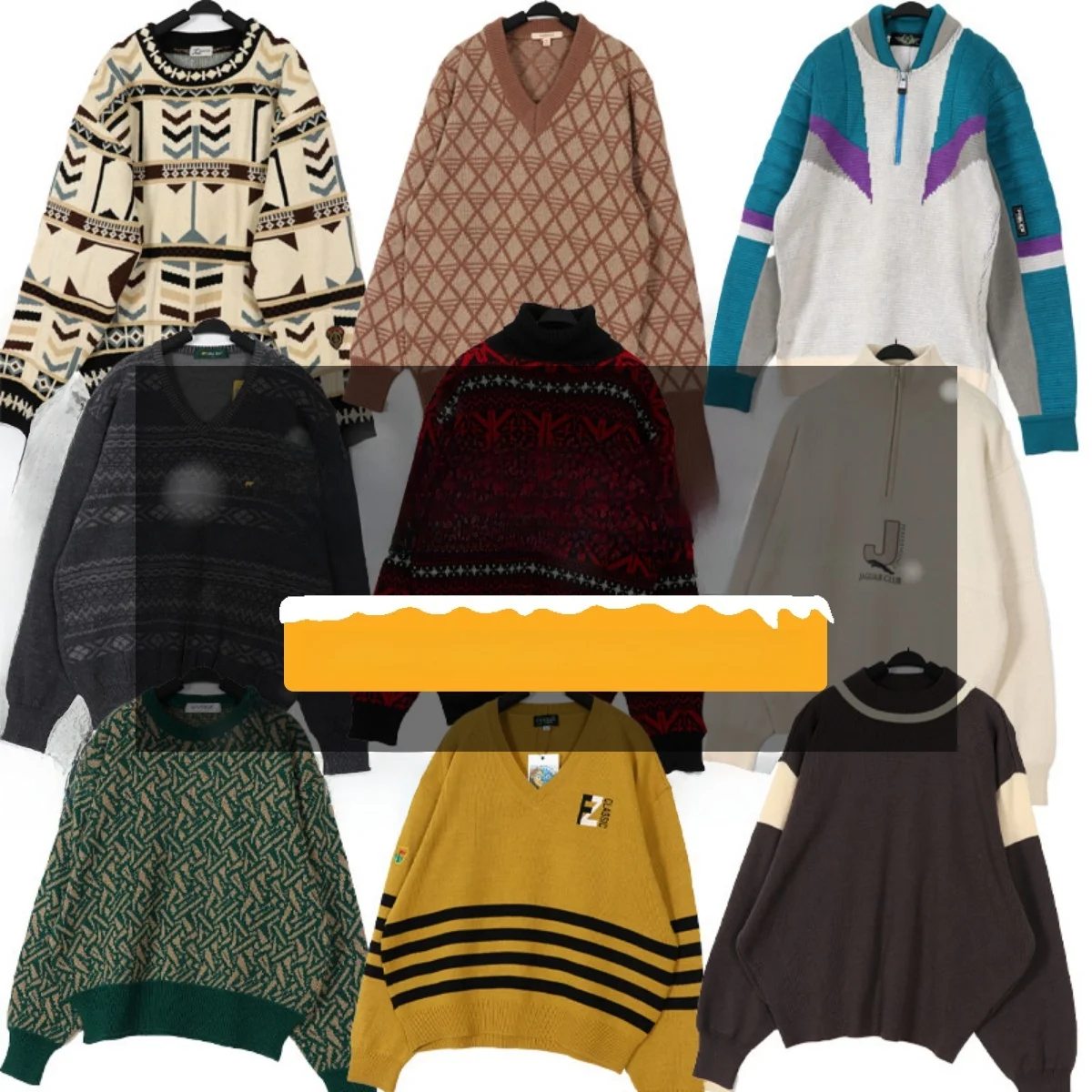 

Vintage Oversized Pullover Sweater Color Blo Art Pattern ex Autumn Winter Faion Retro Sle Long Sve Woolen Kn...