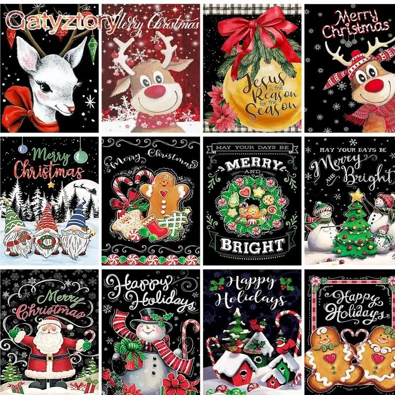 GATYZTORY Christmas Painting By Numbers Handmade Canvas Painting Christmas Blackboard Newspaper Picture By Numbers Unique Gift