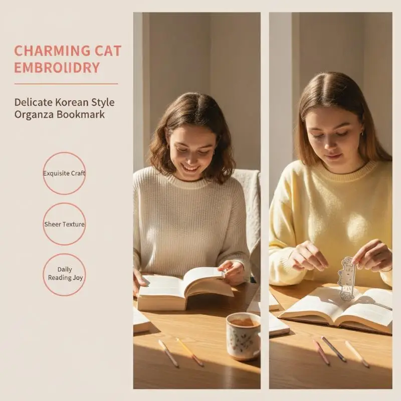 Creative Cat Bookmarks White Organza Japanese Style Cartoon Page Marker for Students Back to School Stationery Gifts