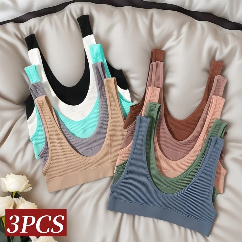 3 Teile/satz Nahtlose Push-Up Sport-Bh Tops für Frauen Tiefe-U Form Rippen Dessous Weibliche Unterwäsche Sexy Büstenhalter dessous