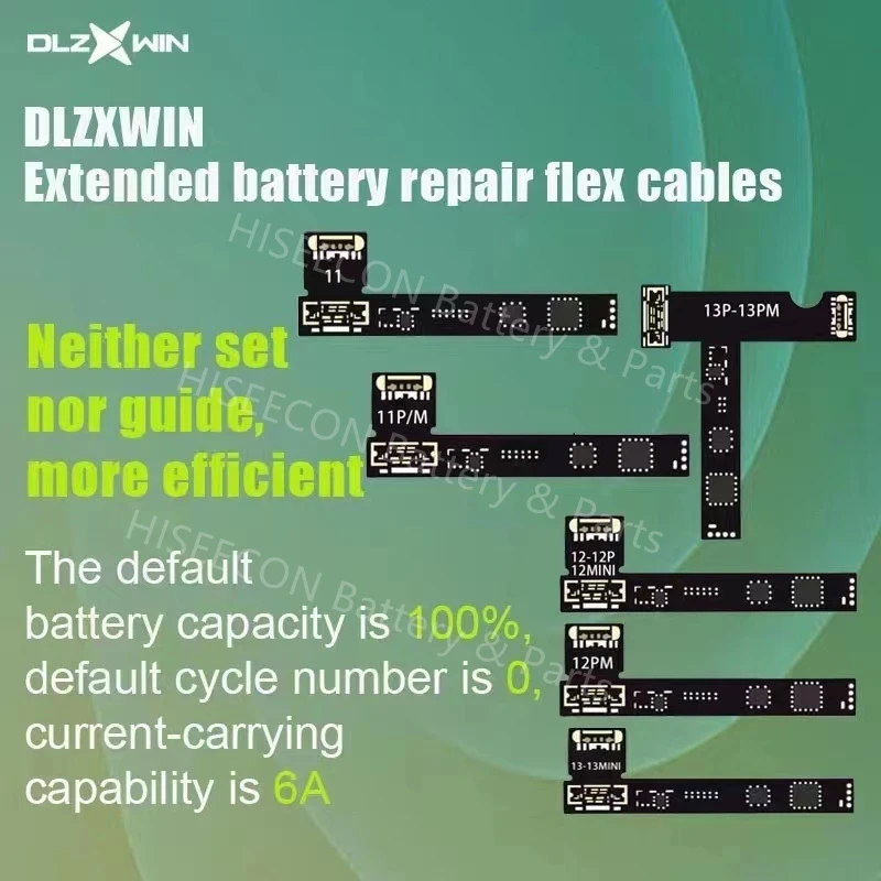 DLZXWIN R200 S300 S800 Battery Tag Flex Cable For iPhone 11 12 13 Cell Health Data Repair Tool Kit Cycle Number 0 Capacity 100%