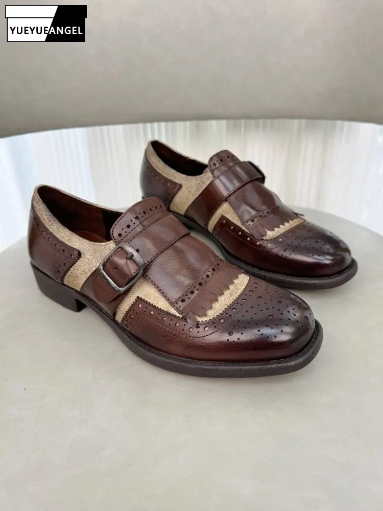 

Женские туфли-лодочки из натуральной кожи, неглубокие туфли с пряжкой на ремне, лоскутные туфли без шнуровки, обувь из натуральной овчины в британском стиле