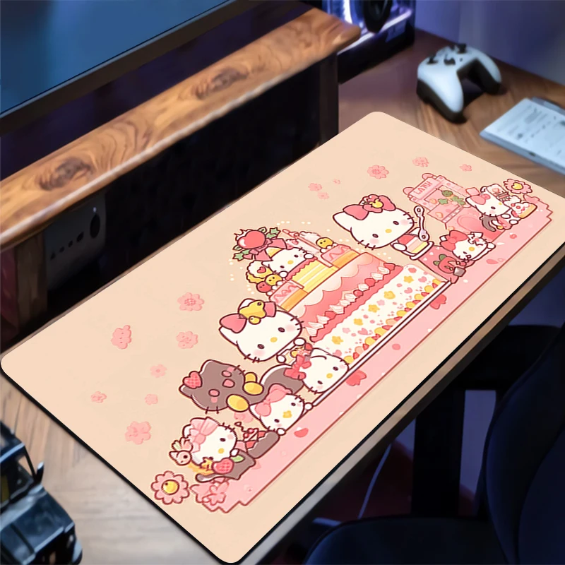 لوحة ماوس هالو كيتي بحافة كبيرة بيضاء للكمبيوتر الشخصي ملحقات ألعاب Kawaii لوحة المفاتيح حصيرة مكتبية وسادة طاولة السجاد