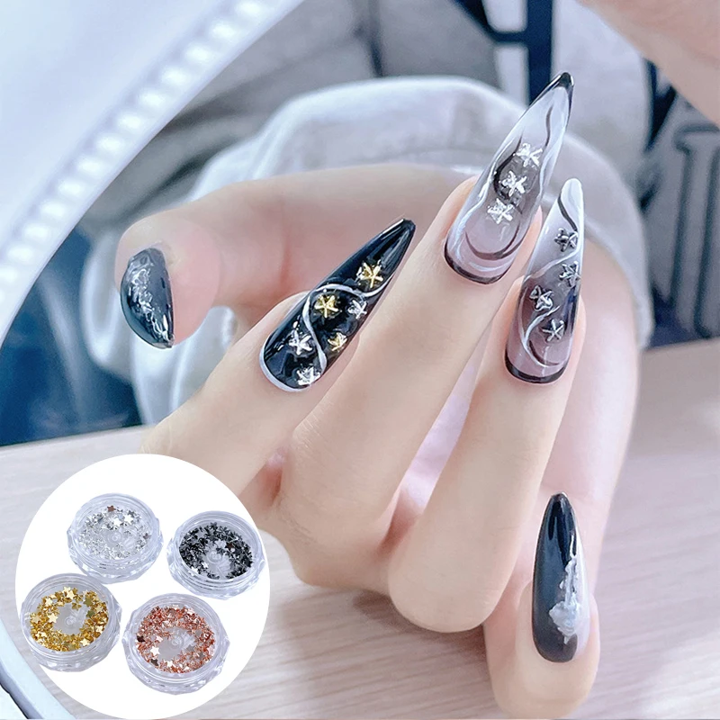 1Box 3D Gold Silver Nail Art Pentagram Jewelry Metallic Studs Nail Charms Alloy Flatback Stars Nail Decoration Manicure Tool