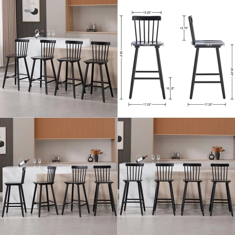 

Counter Height Stools Set of 3, Farmhouse 25 Bar Stools with Solid Wood Legs amp Back, Mid Century Modern Barstools Chairs for