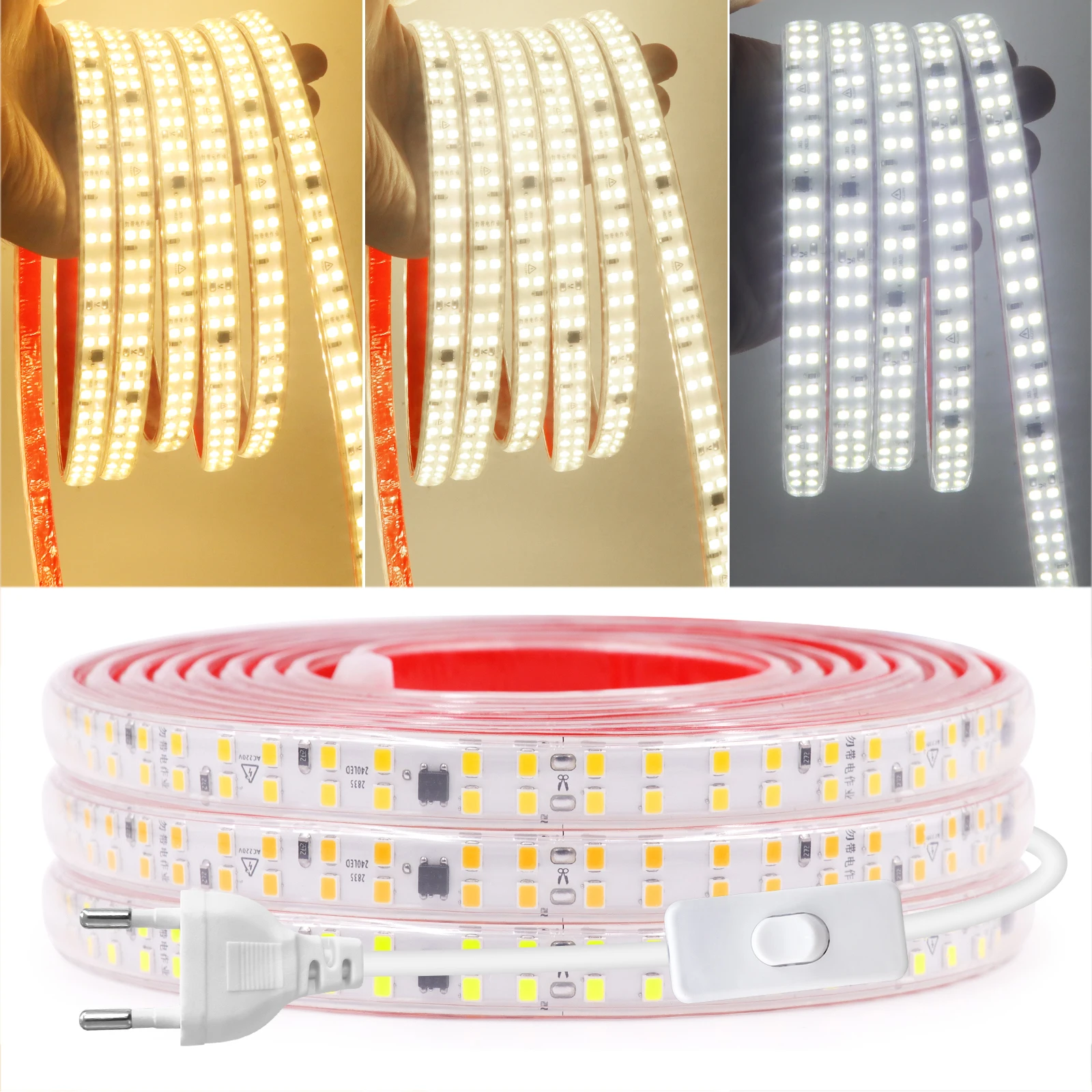 AC 220V 240V 240Leds/M LED Strip Waterproof 10CM Cut Home Decor Self Adhesive Tape Chain Light Flexible Ribbon Stripe