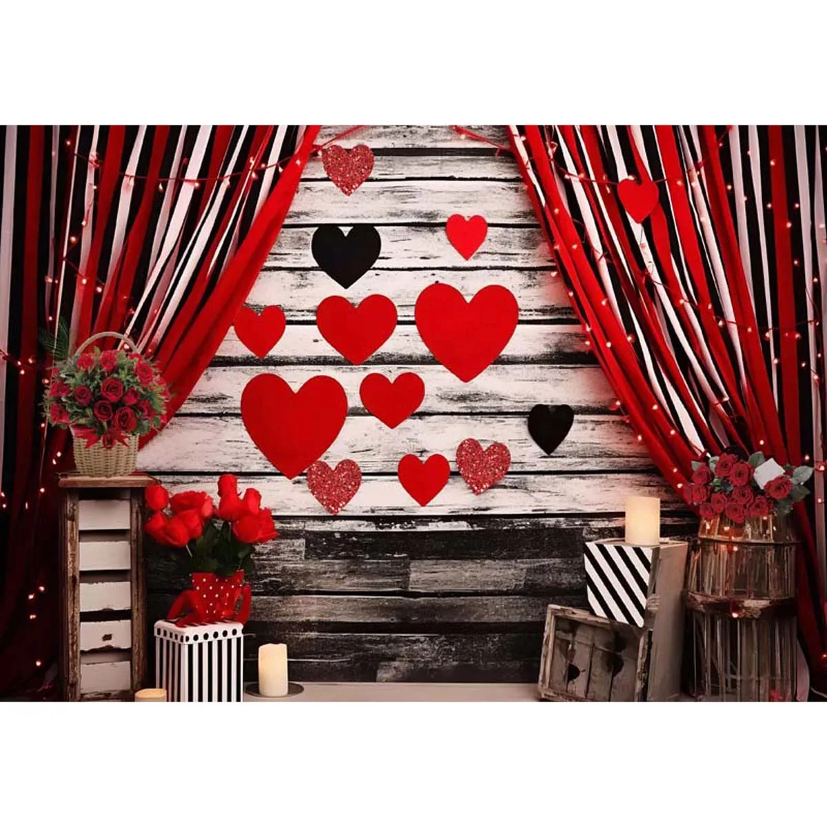 Allenjoy Valentine's Day Red Heart Curtains Backdrop