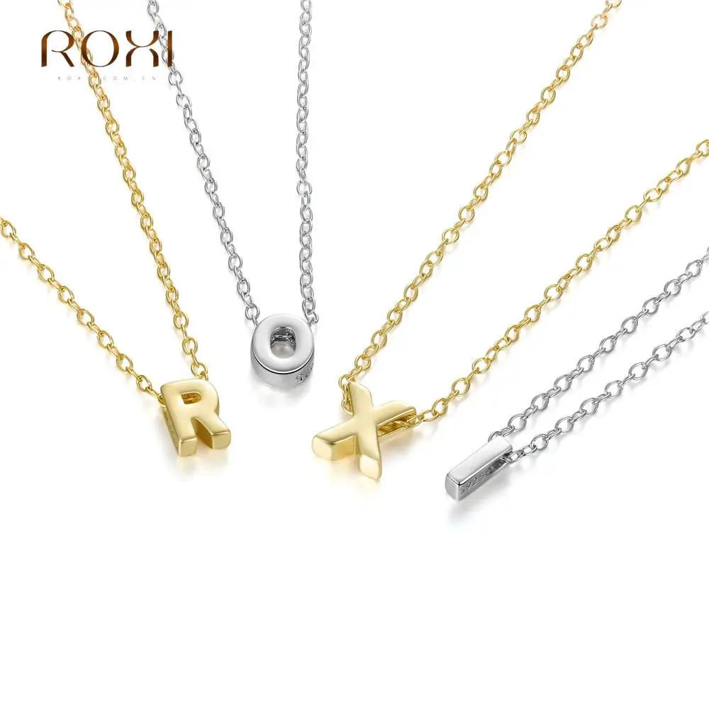 ROXI-collares con colgante de 26 letras del alfabeto inglés brillantes para mujer, Gargantilla de Plata de Ley 925, cadenas, joyería, Colar Masculino