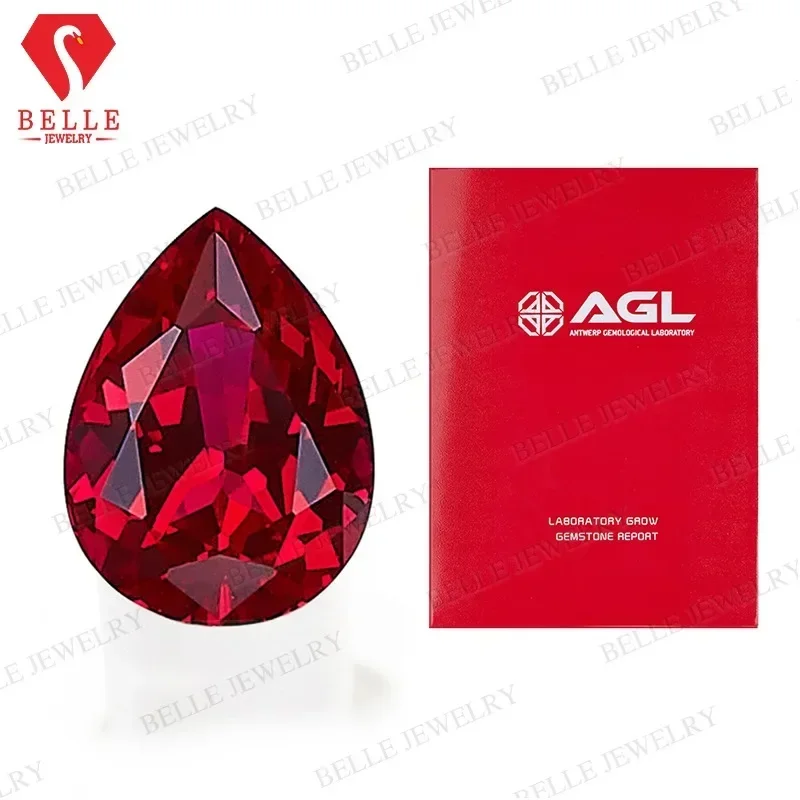 

Lab Grown Ruby Pigeon Blood Red Pear Cut AGL Certified Manufacturer China Wholesale Finishing Stone Jewelry Making Charms