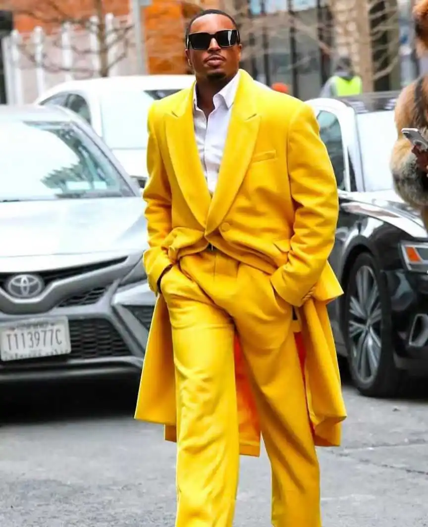 

Yellow Men Suit Set 2 Piece Long Blazer+Pants Trousers Customized Cotton Formal Office Jacket Prom Wedding Tuxedos Coat Outfit