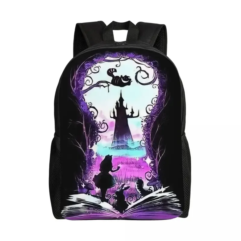 Mochila personalizada con estampado de gato Cheshire para hombre y mujer, bolsa impermeable para escuela, universidad, Alicia en el país de las Maravillas