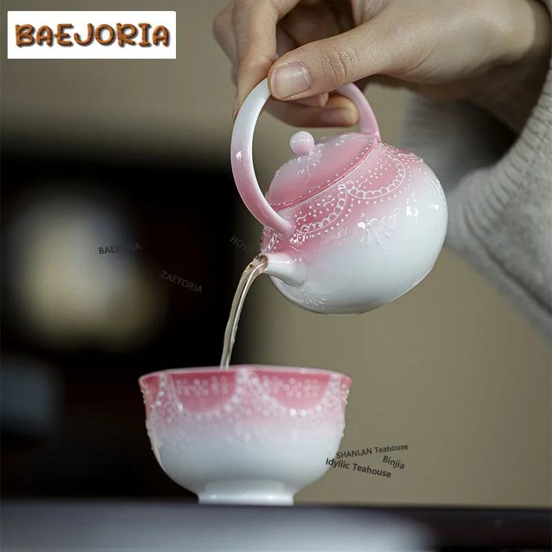 BAEJORIA 110ml Hand-painted Pink Bead Curtain Arita Porcelain Teapot Aesthetic Tea Infuser Pot Tea Maker Kettle With Filter Cha
