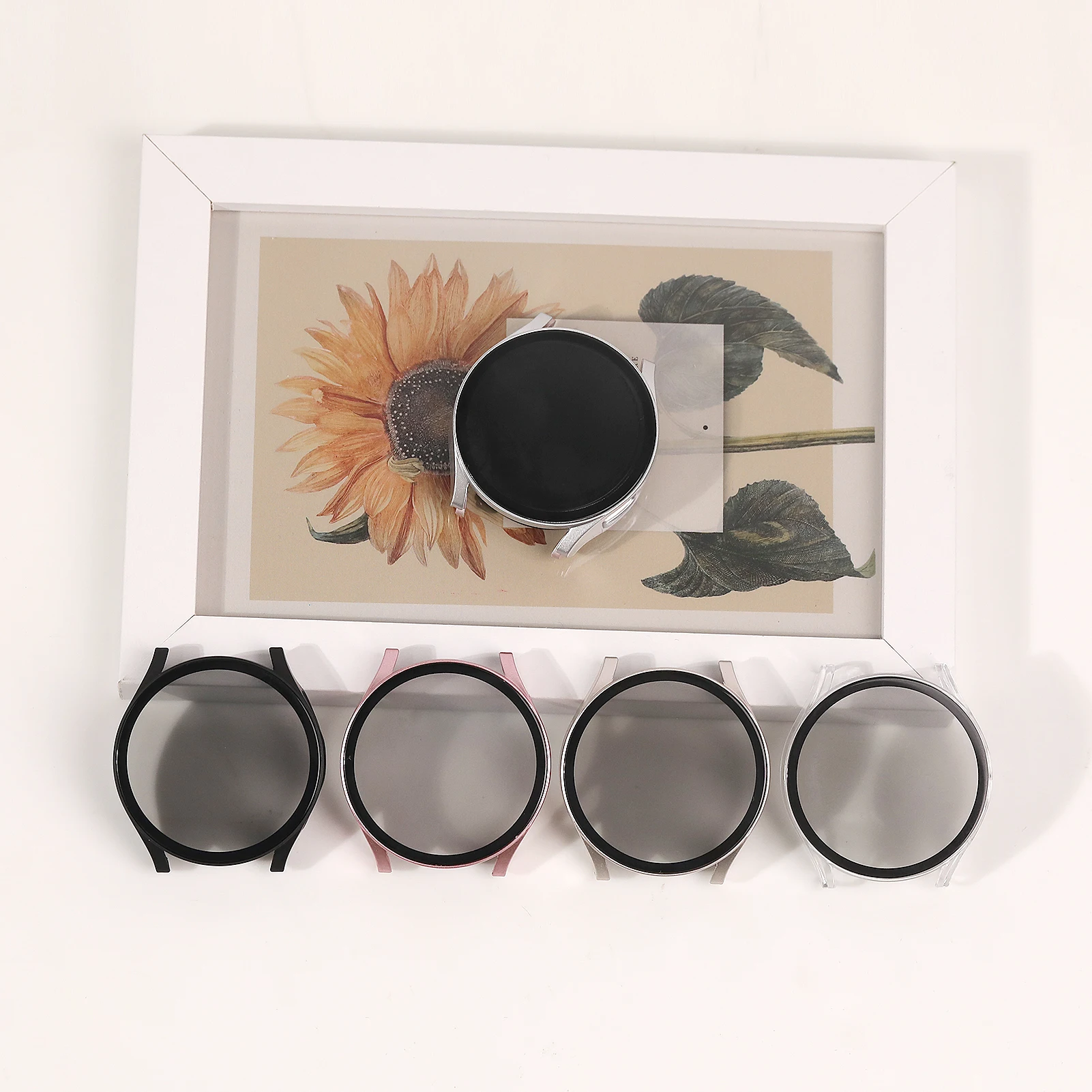 กระจกนิรภัย +กรณีความเป็นส่วนตัวสำหรับซัมซุงกาแล็กซี่วอทช์ 6 44 มม.40 มม.แอนตี้สปายพีซีกันกระแทกโดยรวมฝาครอบป้องกันกาแล็กซี่วอทช์ 6