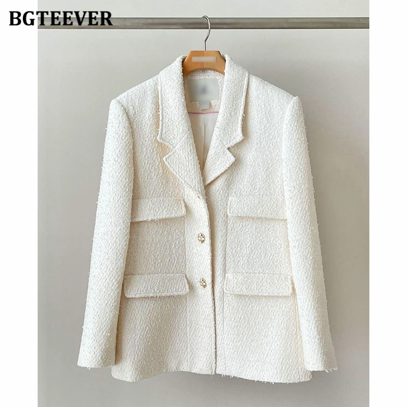 BGTEEVER Frühling Mode Kerb Kragen Damen Woolen Blazer Jacken Elegante Langarm einreiher Weiblichen Anzug Mäntel