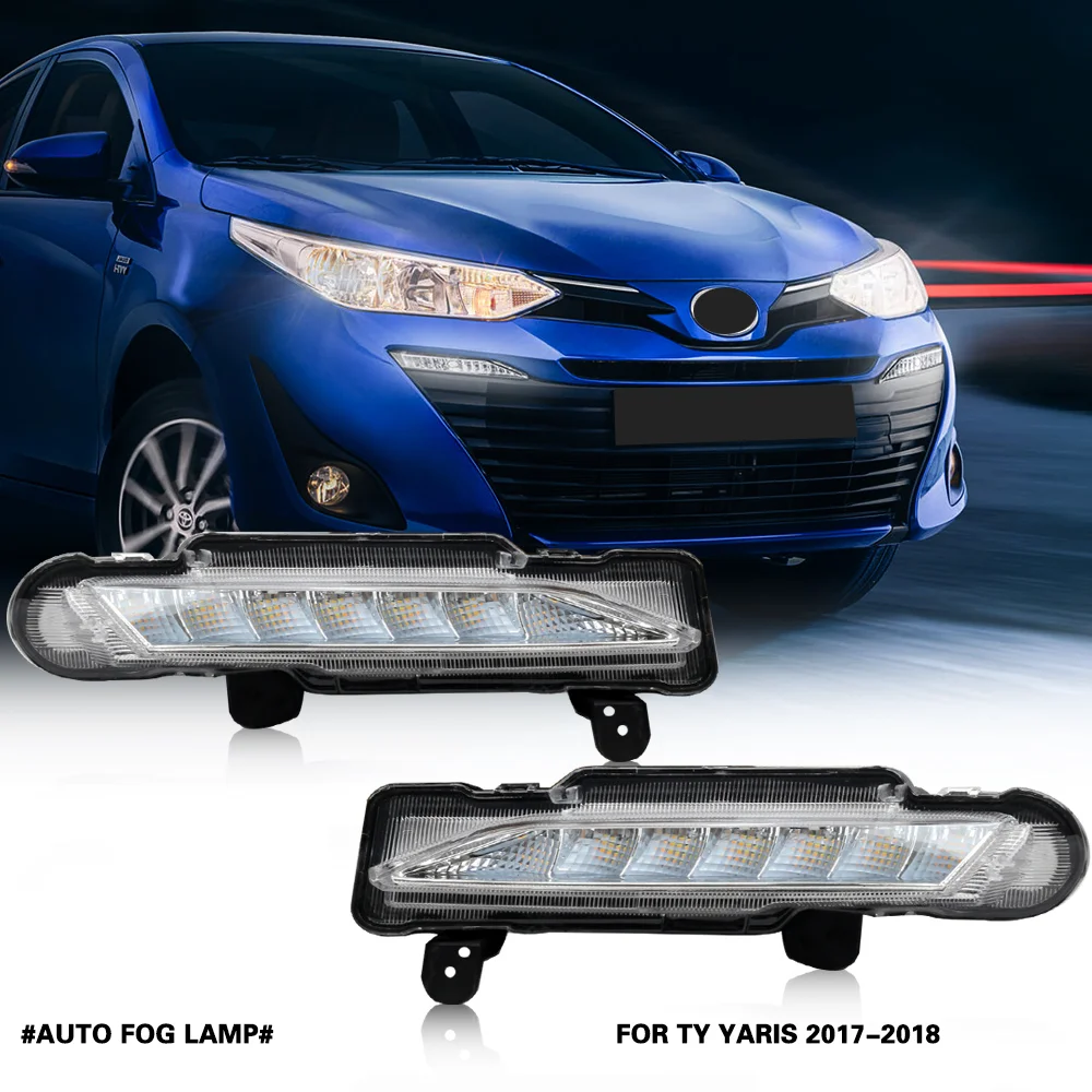 Dual Color LED DRL Daytime Running Light For Toyota Yaris 2017 2018 Front Bumper Day Lamp With Turn Signal Plug And Play