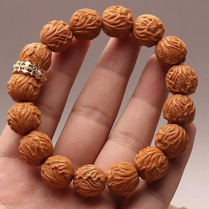 

15mm Large Seeds Monkey Walnut Carved Cabbage Enrichment NAFU Bracelet Hand Toy Men's Crafts Short Round Single