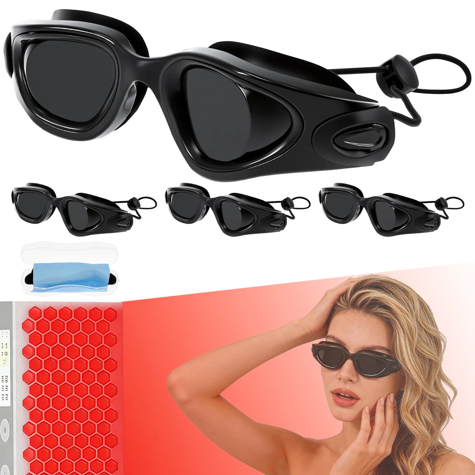 

Набор из 4 защитных очков для солярия: комфортные очки от красного света, защита от УФ-излучения для красоты и загара