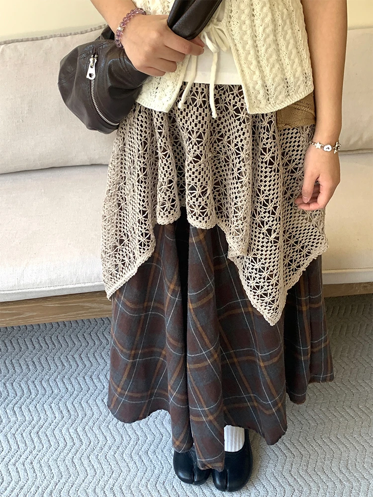 

Korean Sle Asymmetric Lace Splicing Pleated Skirt Maxi Dr Slimming A-Line id Umbrella Skirt f-length Midi Skirt