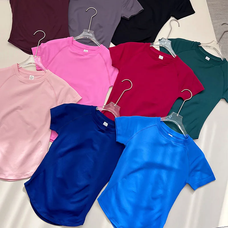 Aesthetic Gym T-Shirt for Women  1DF-L1Yne-g Impact top  Basic Solid Color Yoga Short Sleeve Top  Crew Neck Fitted Running Top view 6