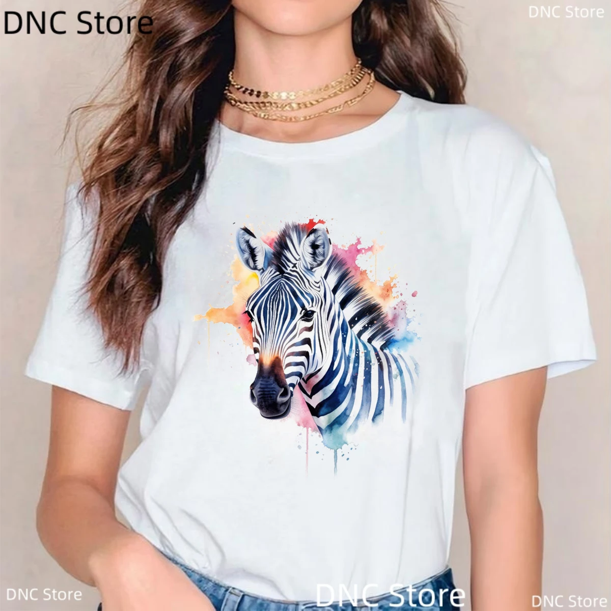 

New Arrival Women'S T-Shirts Watercolor Zebra Print Tshirt Femme Fashion Harajuku 90s Tshirt Summer Short Sleeved Top Wholesale