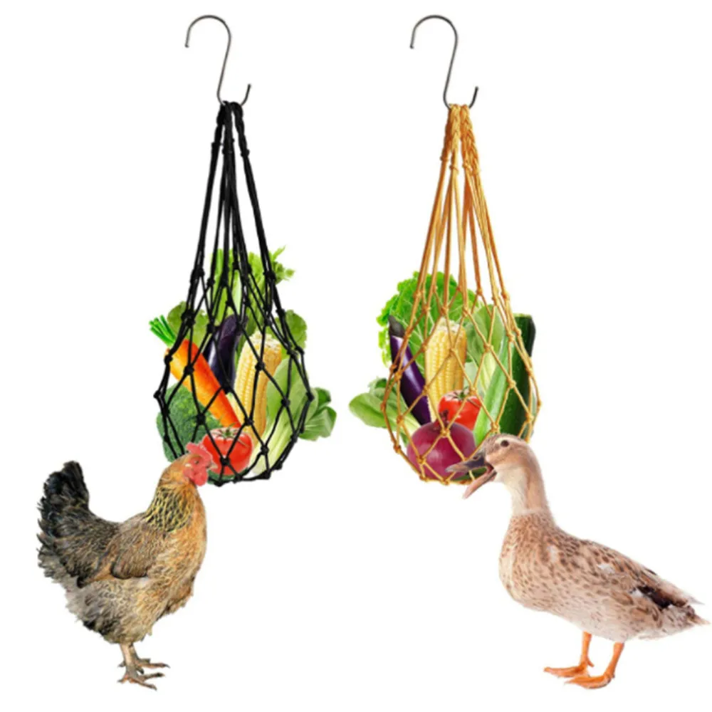 Chicken Toys for Coop Vegetable Hanging Feeder Poultry Fruit Veggies Skewer Holder Cabbage String Bag Treat Chewing Foraging Toy