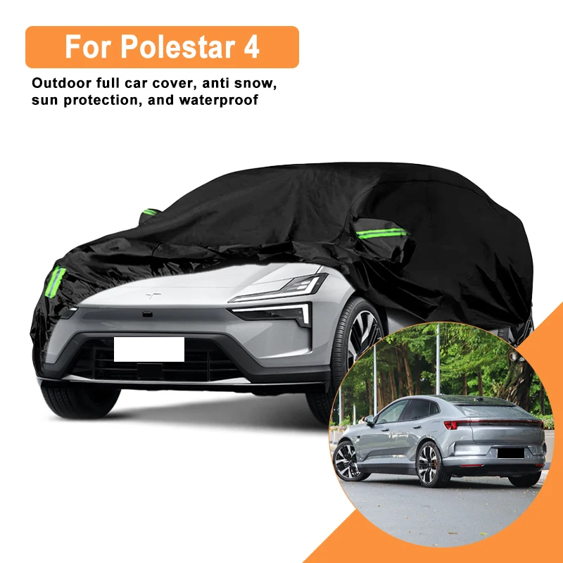 Full Car Cover For Polestar 4 All Weather Outdoor Snow Sun UV Dustproof with Reflective Strips Wind Straps