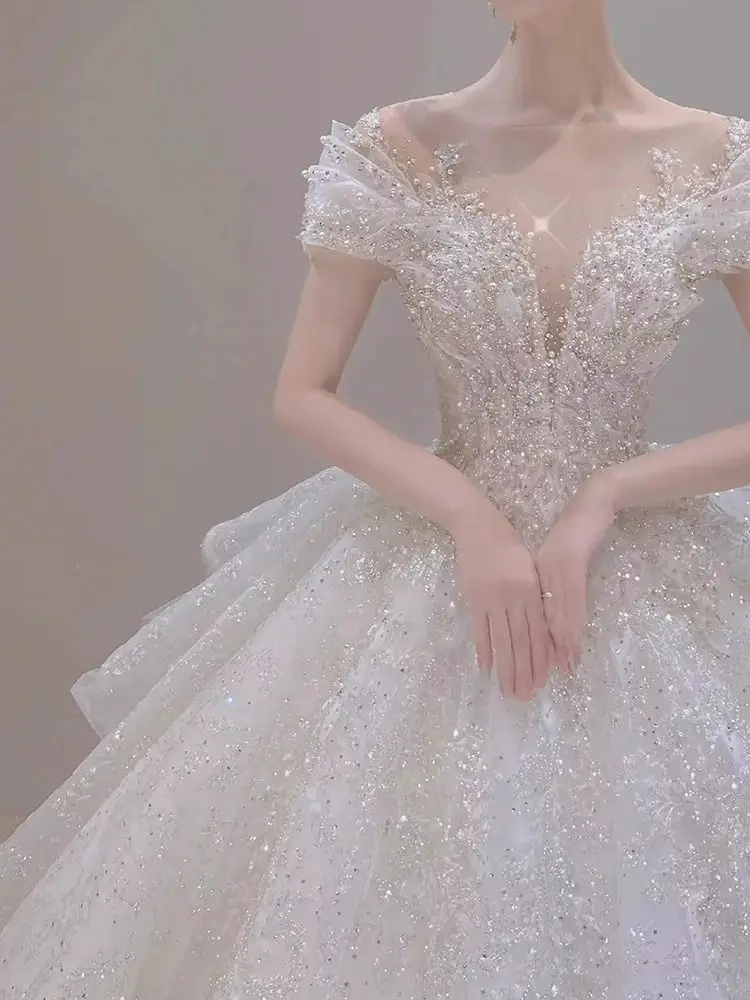 off-Shoulder Main Wedding Dress Bride Advanced Texture Princess on the Run Wedding Dress Small Luxury