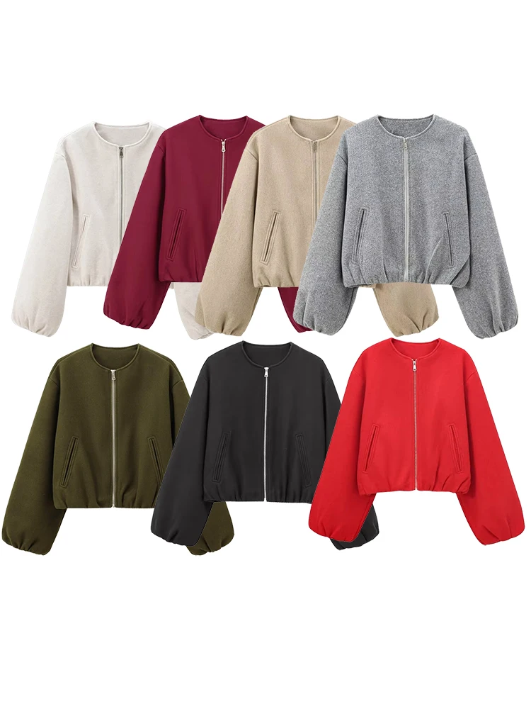 السيدات الشابات أزياء قصيرة فضفاض قنبلة سترة سستة طويلة الأكمام سترة رياضية في فصل الشتاء #1