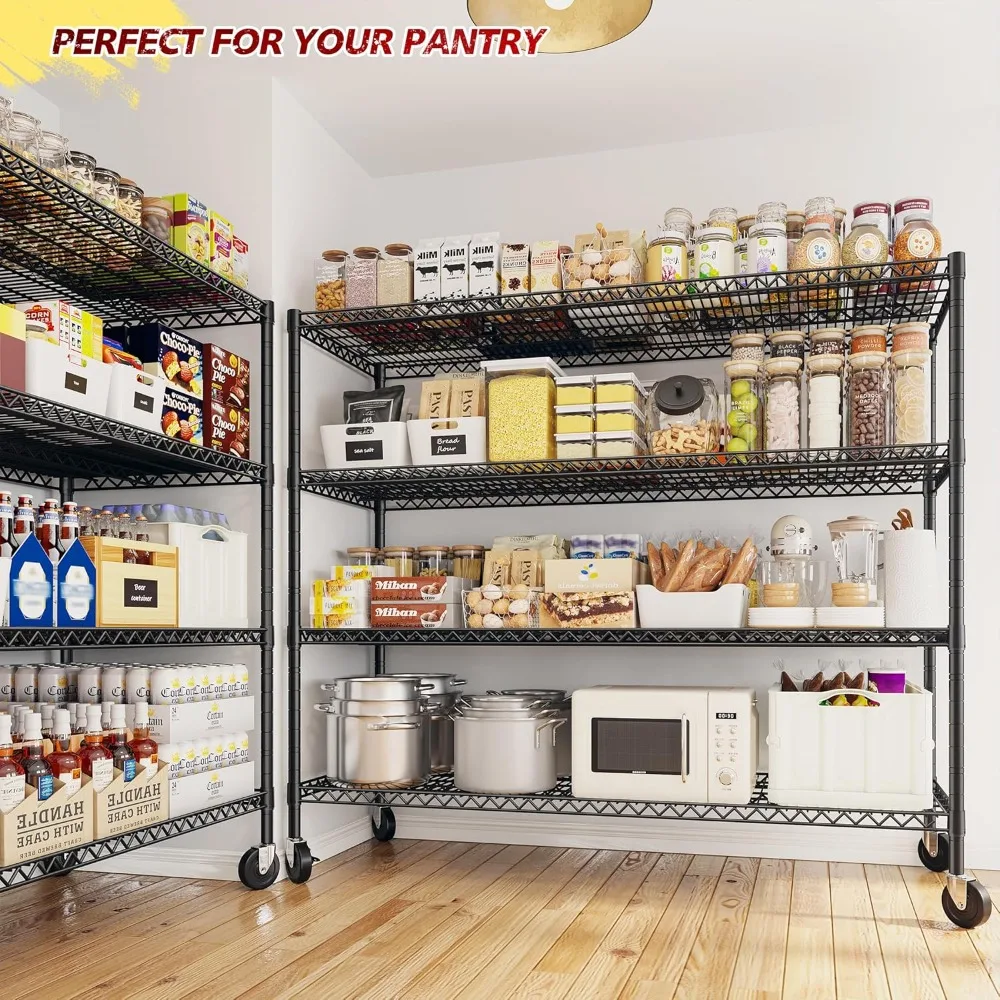 Metal Storage Shelves with Wheels Heavy    Wire Shelving Unit Adjus   Garage Rack 75.6H X 55.5W X 24D Commercial Pantry